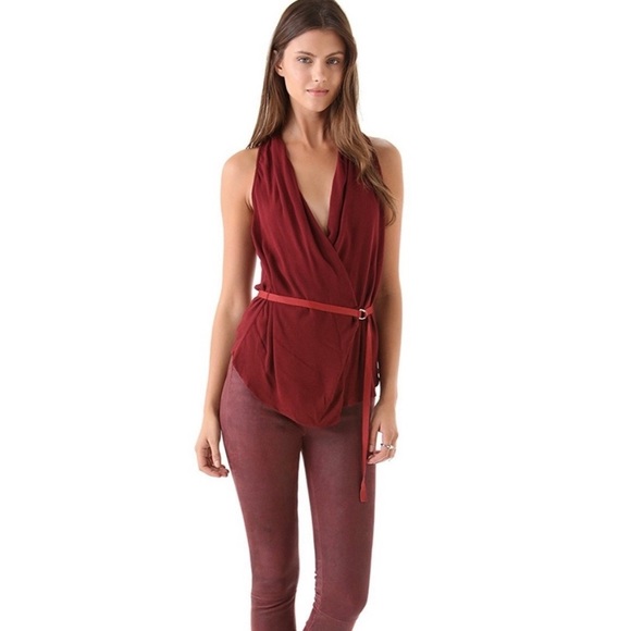 DESIGNER Overlap Belted Blouse Top - Picture 5 of 8